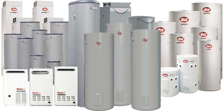 Selection of residential hot water systems and storage tanks available across the Sunshine Coast
