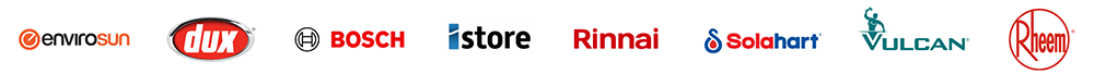 Logos of leading hot water system brands used on the Sunshine Coast