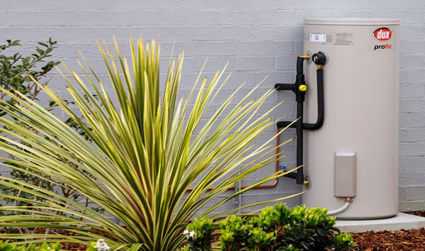 Outdoor hot water system fitted alongside a house on the Sunshine Coast